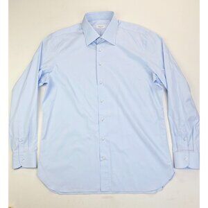 Marol Size 43/17 Mens Blue Long Sleeve Spread Collar Cotton Shirt Made in Italy